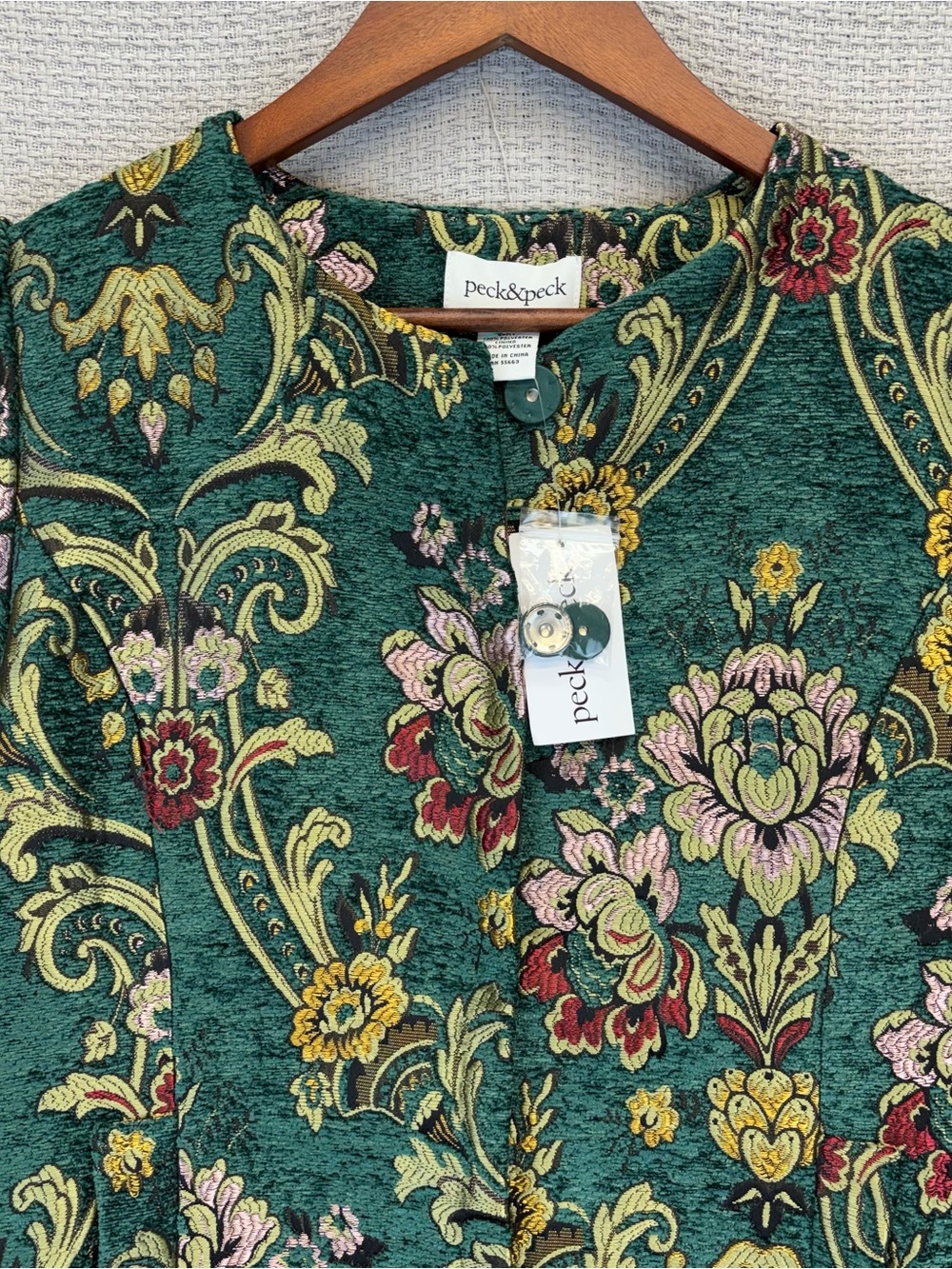 NWT Vintage Peck & Peck Tapestry Green Gold Coat Jacket Women S Brocade Floral - Picture 3 of 14